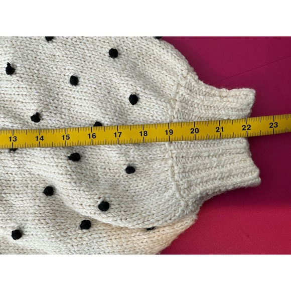 ULLA JOHNSON Womens Adalene Cream Black Pom Pom Puff Sleeve Cotton Sweater Sz M - Picture 11 of 11